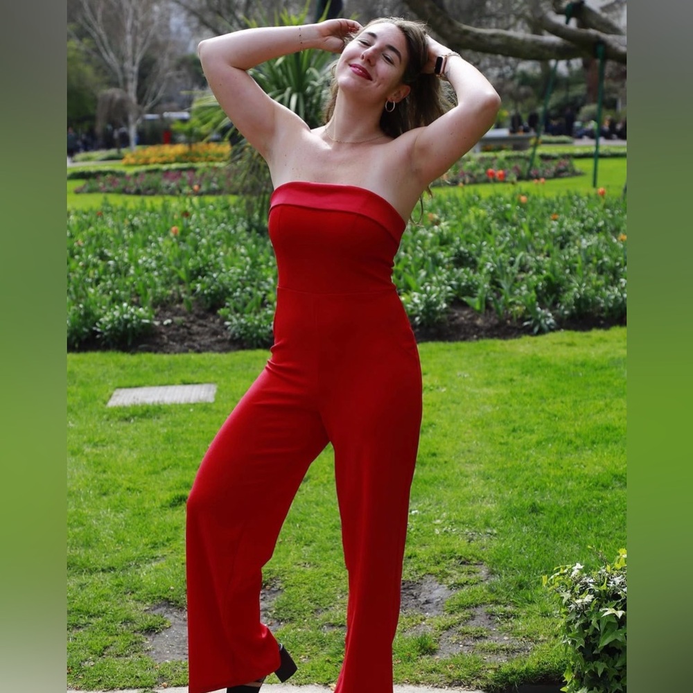 Elegant Red Strapless Jumpsuit